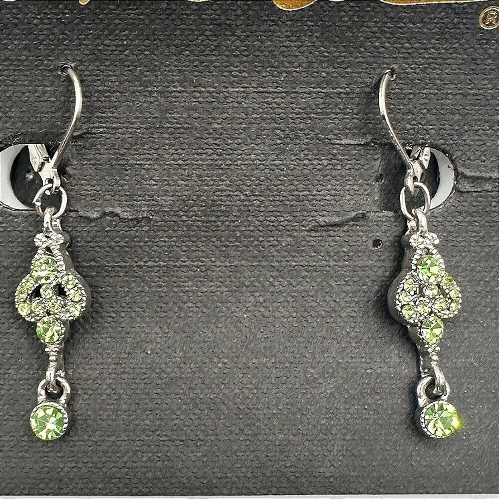 Vintage 90s Cookie Lee Silver Tone Light Green Rhinestone Dangle Earring Jewelry